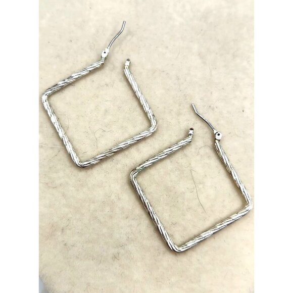 - STextured Square Shaped Hoop Earrings - Silver Tone - Picture 2 of 2